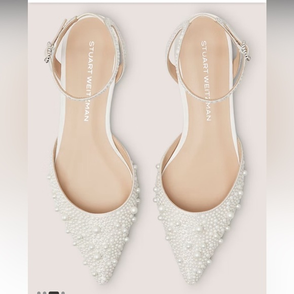Stuart Weitzman Pearl Satin Bliss Flats White Pointed Toe Bridal Shoes Size 11 - Picture 4 of 17